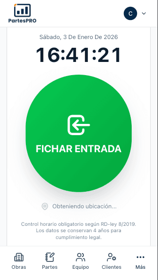 Fichaje de entrada desde el móvil