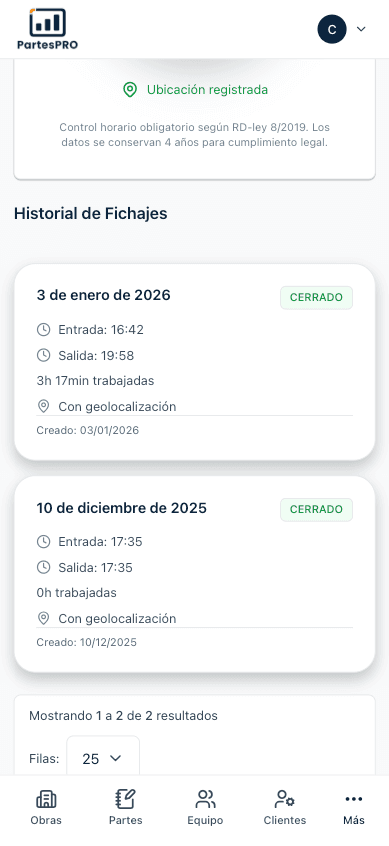 Listado de fichajes del equipo