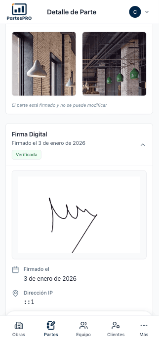Parte firmado por el cliente